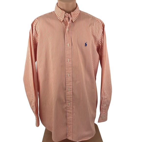 Ralph Lauren Dress Shirt Long Sleeves Orange Pinstripe Size 16 Large - Picture 3 of 8